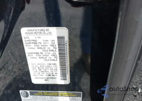 2004 Infiniti Fx35 from USA, damaged, VIN JNRAS08U24X108221